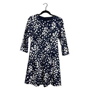 NWOT Trina Turk Navy & White Printed Mini Dress 3/4 Sleeve Fit‎ and Flare 2